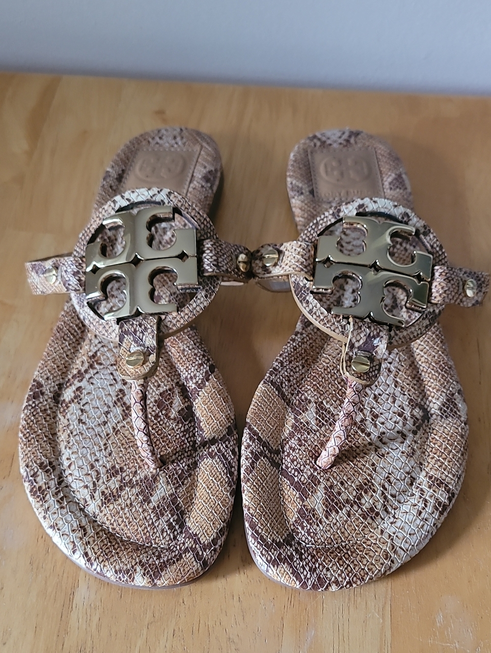 Tory Burch Metal Miller Sandal Python Snakeskin Print Leather Thong Flat